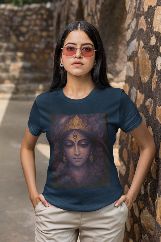 Meditation Goddess Durga Front Graphic T-Shirt for Women | Spiritual Streetwear | Gen Z Cotton Printed Tee"