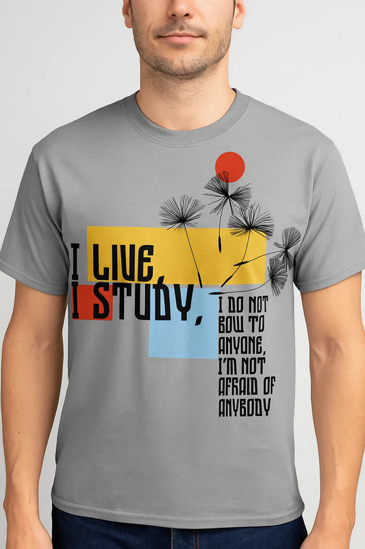 I LIVE, I STUDY” Motivational Graphic T-Shirt – Bold Streetwear for Fearless Minds