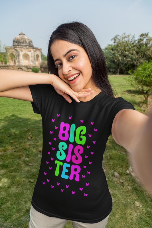 Flutter with Sass: “Big Sister” Butterfly Graphic T-Shirt – Rakhi Drop Limited Edition