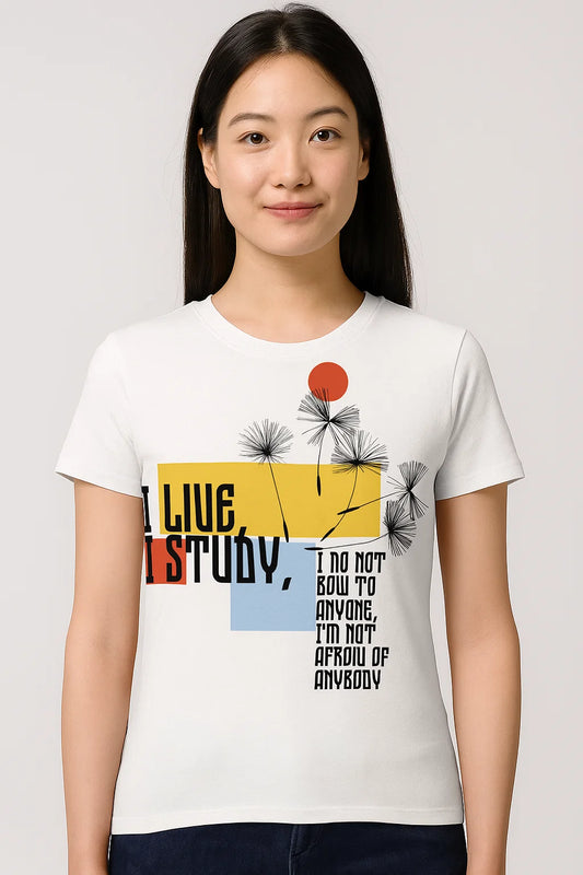 I LIVE, I STUDY” Motivational Graphic T-Shirt – Bold Streetwear for Fearless Minds