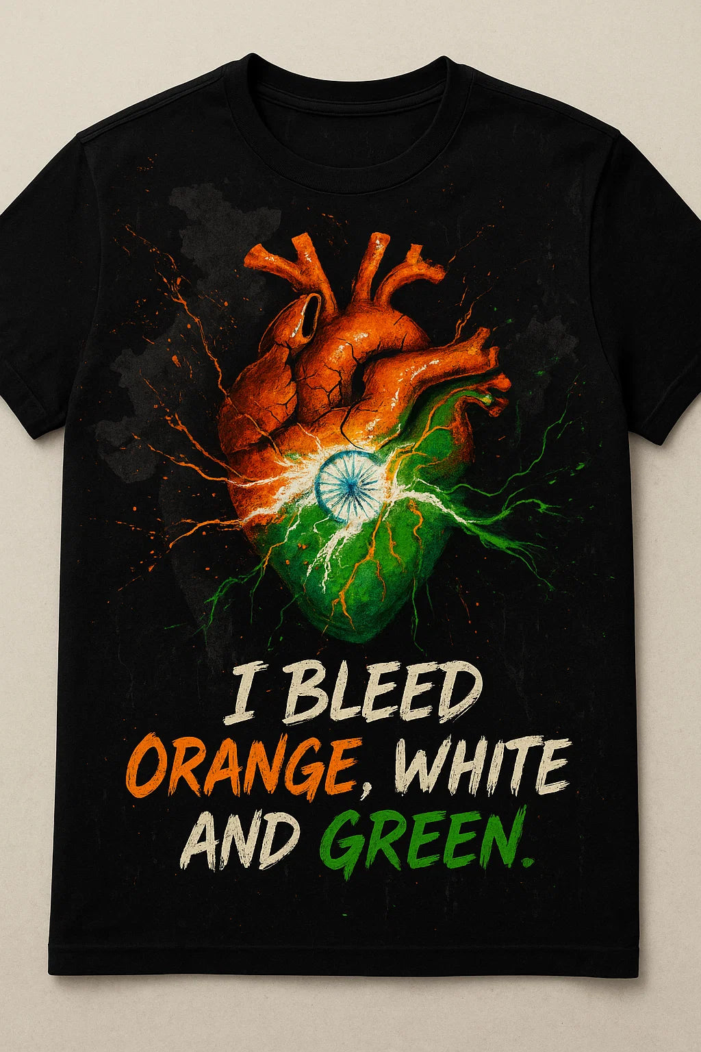 "I Bleed Orange White Green Heart T-Shirt – Patriotic Indian Streetwear Independence Day