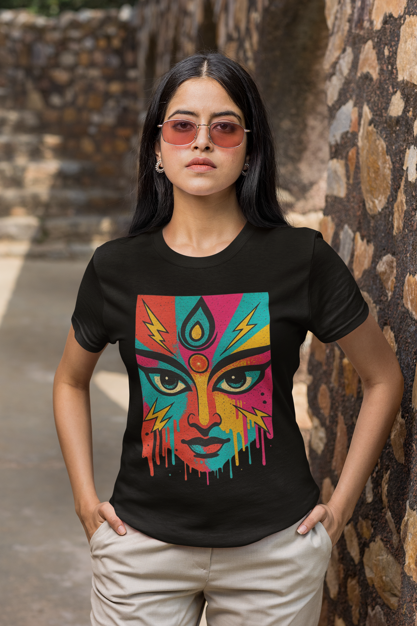 Tri Eye Goddess Graphic T-Shirt for Women | Spiritual Streetwear | Gen Z Printed Tee