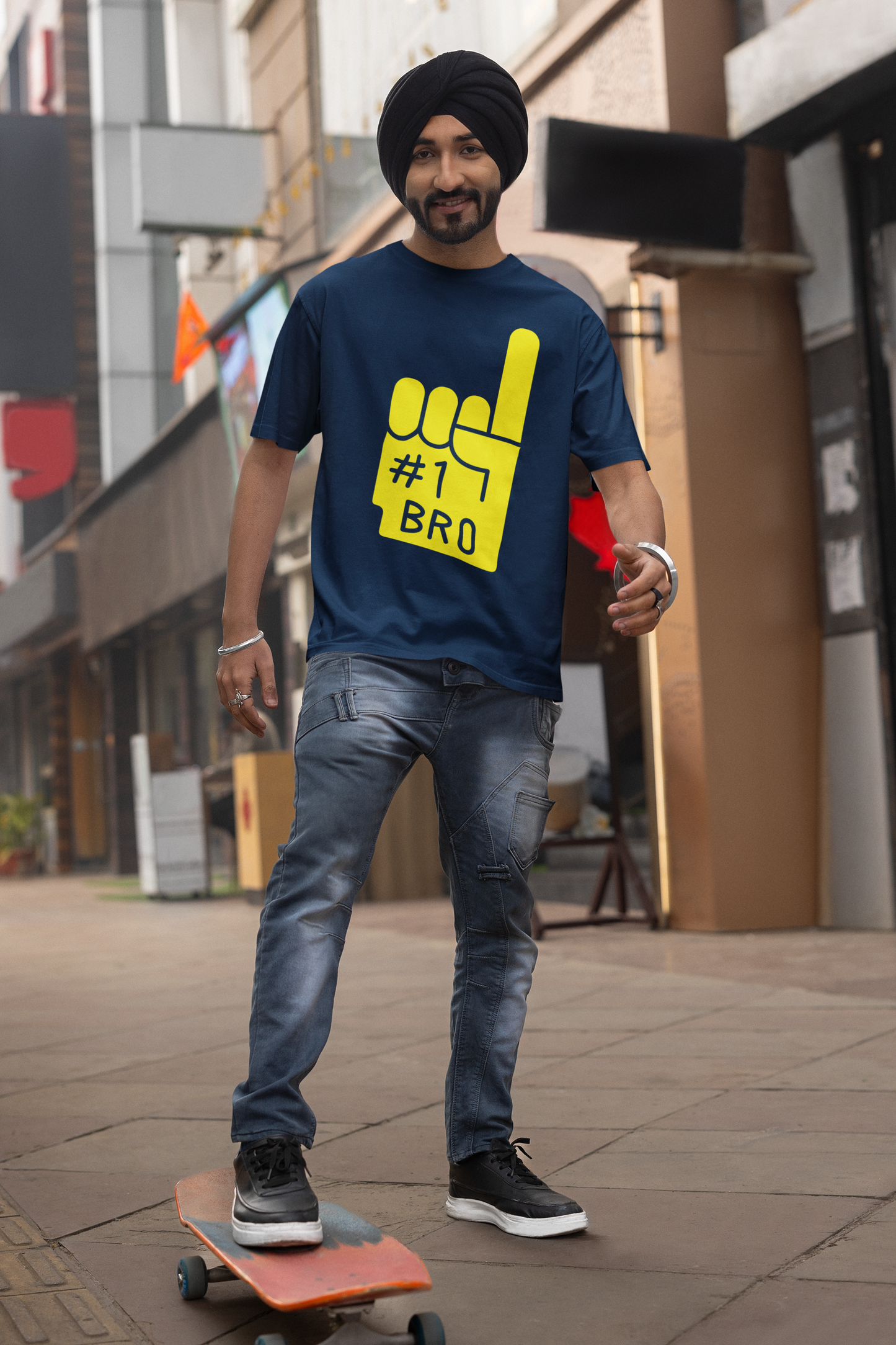 Minimalist Flex: “#1 Bro” Foam Finger Graphic T-Shirt – Rakhi Drop Limited Edition