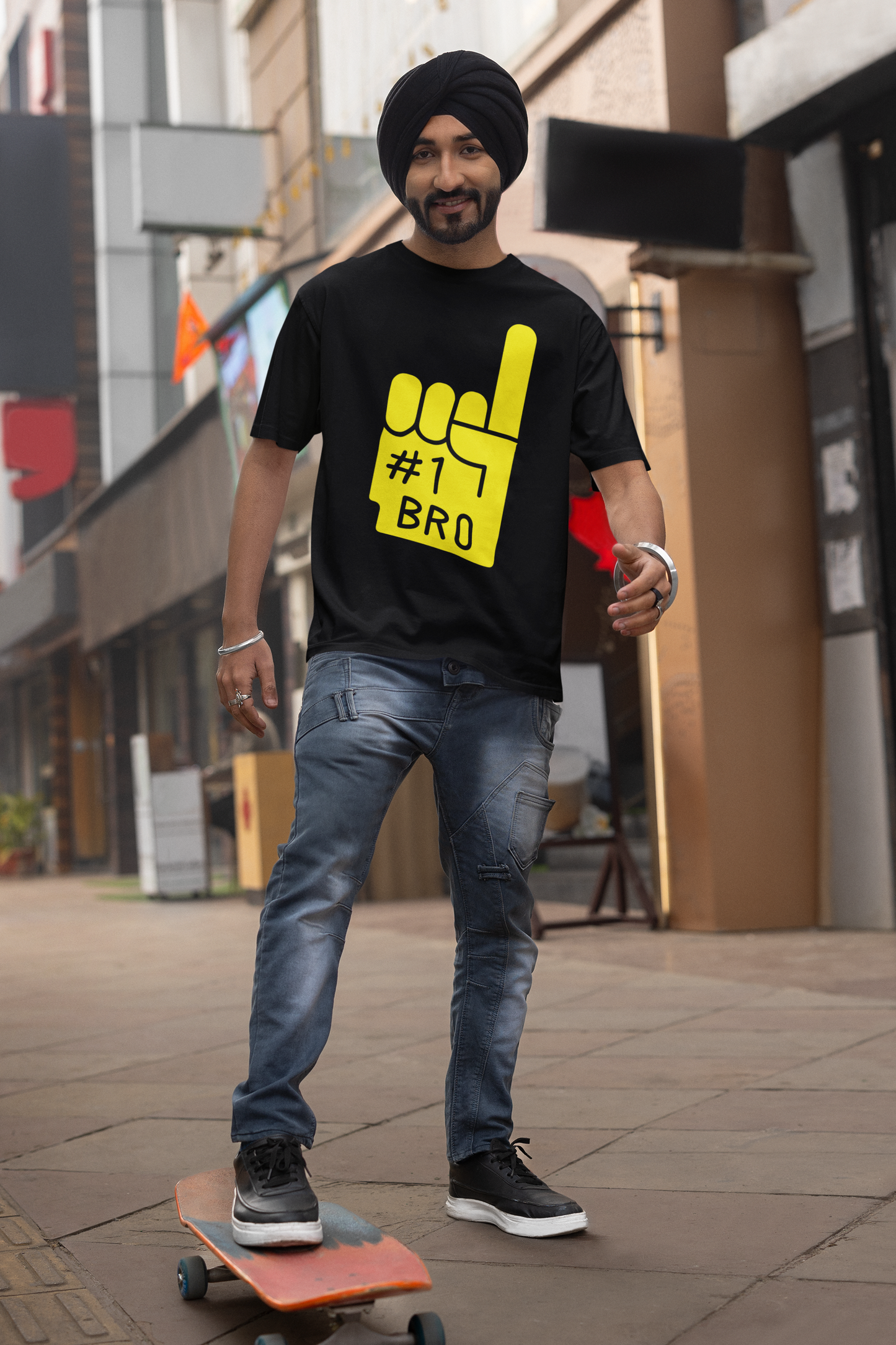 Minimalist Flex: “#1 Bro” Foam Finger Graphic T-Shirt – Rakhi Drop Limited Edition
