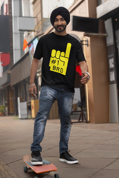 Minimalist Flex: “#1 Bro” Foam Finger Graphic T-Shirt – Rakhi Drop Limited Edition