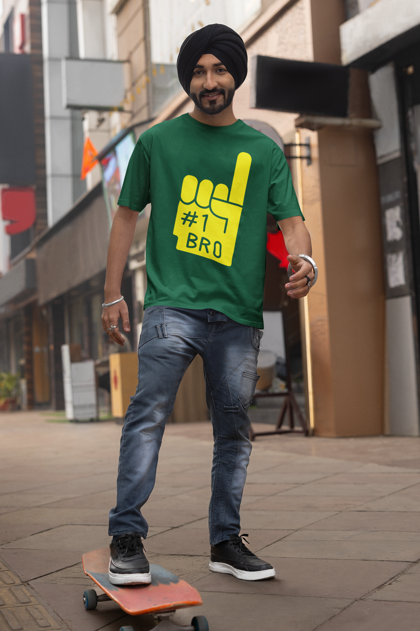 Minimalist Flex: “#1 Bro” Foam Finger Graphic T-Shirt – Rakhi Drop Limited Edition