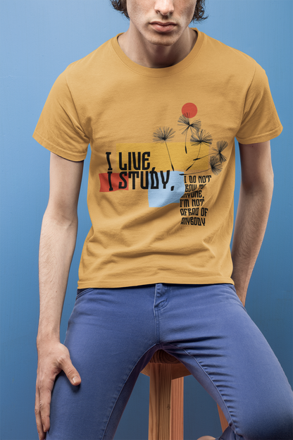 I LIVE, I STUDY” Motivational Graphic T-Shirt – Bold Streetwear for Fearless Minds
