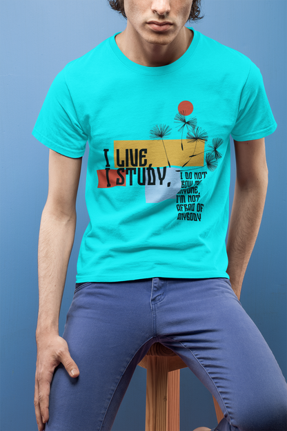 I LIVE, I STUDY” Motivational Graphic T-Shirt – Bold Streetwear for Fearless Minds