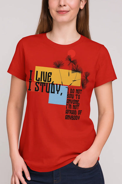 I LIVE, I STUDY” Motivational Graphic T-Shirt – Bold Streetwear for Fearless Minds