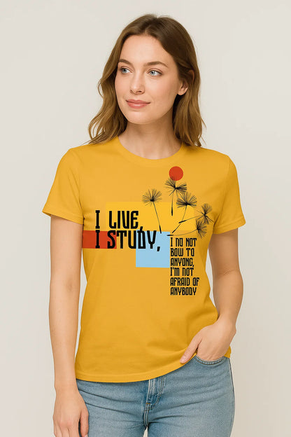 I LIVE, I STUDY” Motivational Graphic T-Shirt – Bold Streetwear for Fearless Minds