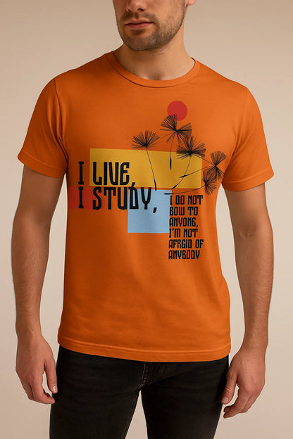 I LIVE, I STUDY” Motivational Graphic T-Shirt – Bold Streetwear for Fearless Minds