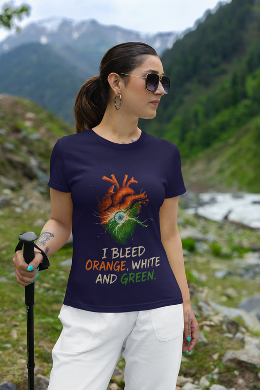 "I Bleed Orange White Green Heart T-Shirt – Patriotic Indian Streetwear Independence Day