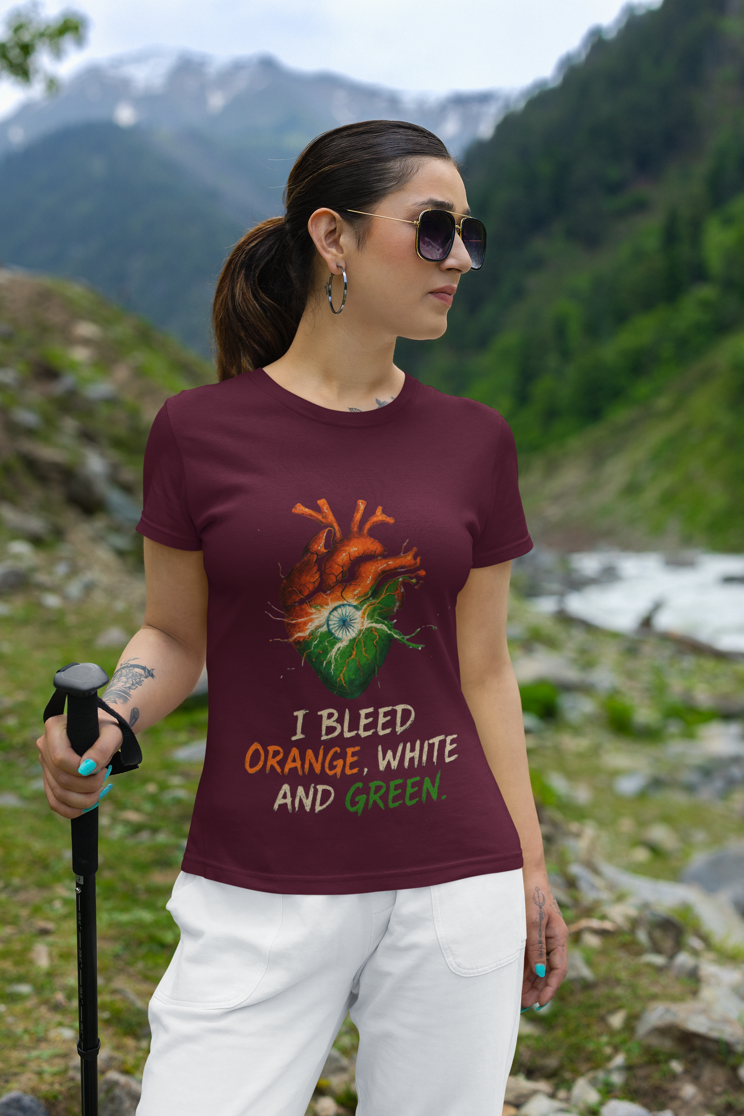 "I Bleed Orange White Green Heart T-Shirt – Patriotic Indian Streetwear Independence Day