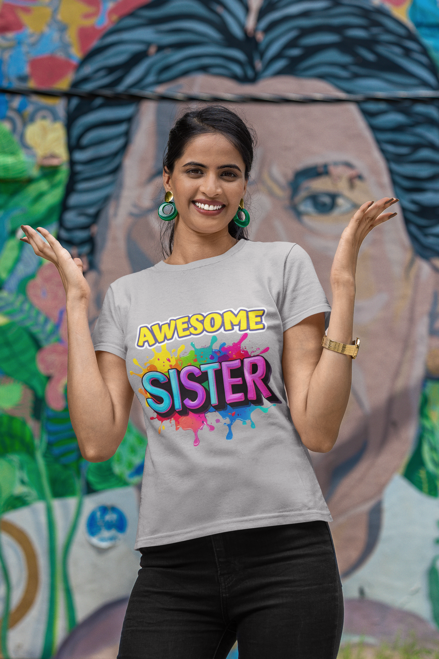 Paint the town with the “Awesome Sister” Graphic T-Shirt — Rakhi Drop Limited Edition.