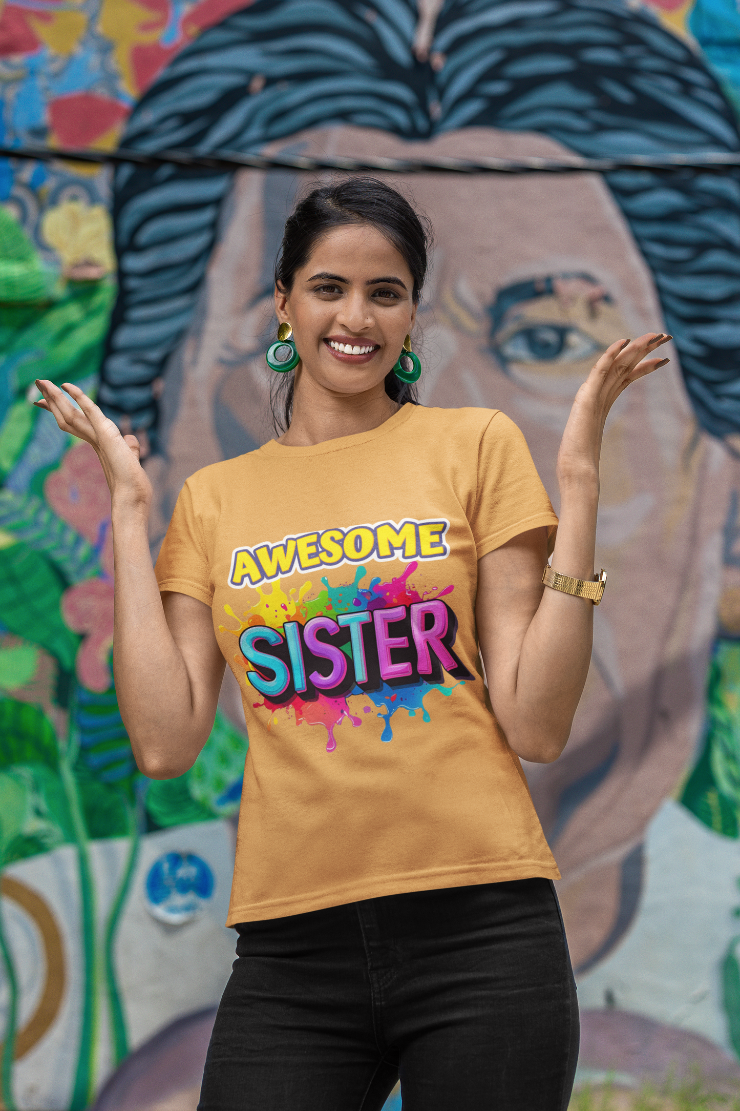 Paint the town with the “Awesome Sister” Graphic T-Shirt — Rakhi Drop Limited Edition.