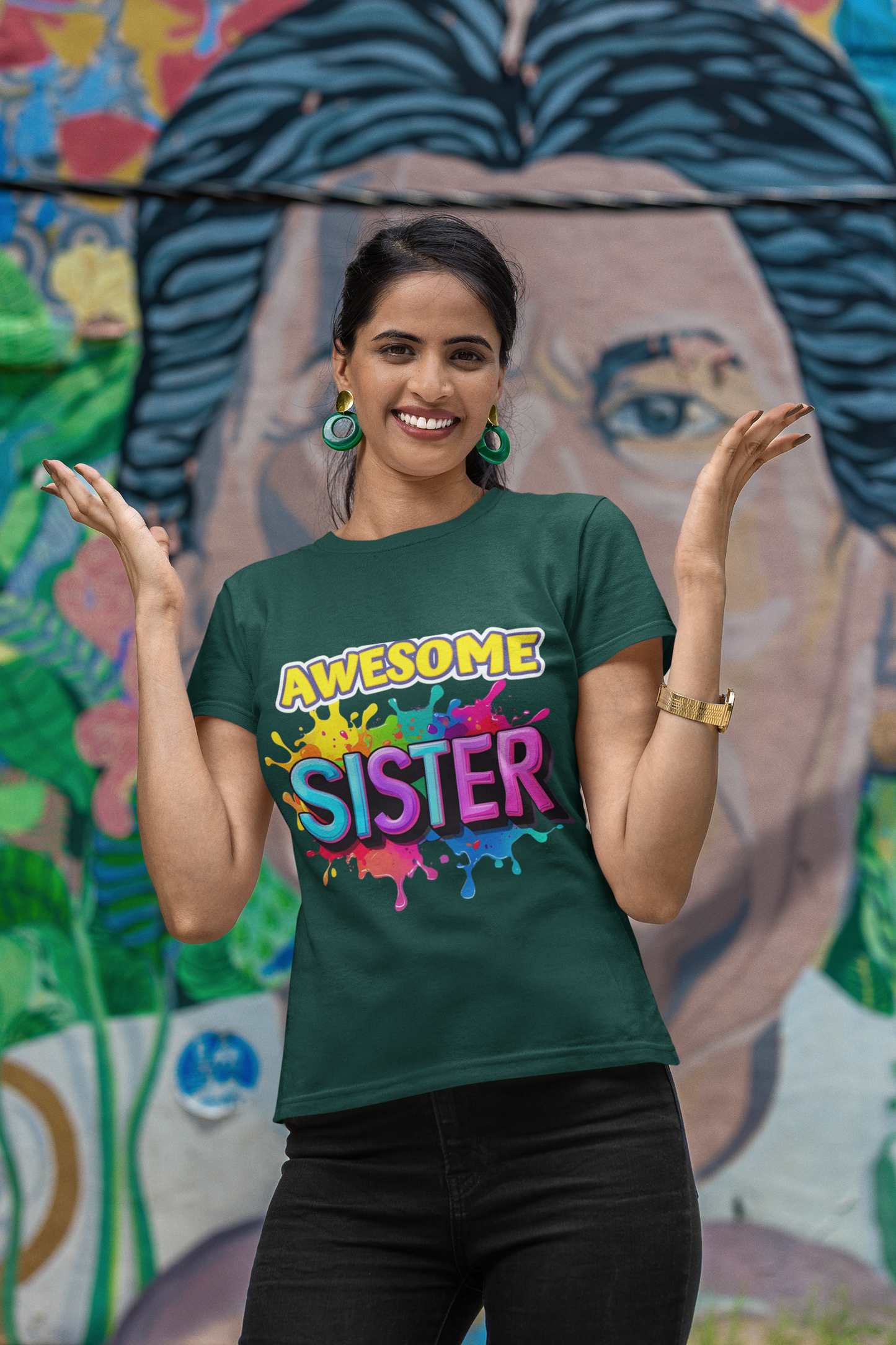 Paint the town with the “Awesome Sister” Graphic T-Shirt — Rakhi Drop Limited Edition.