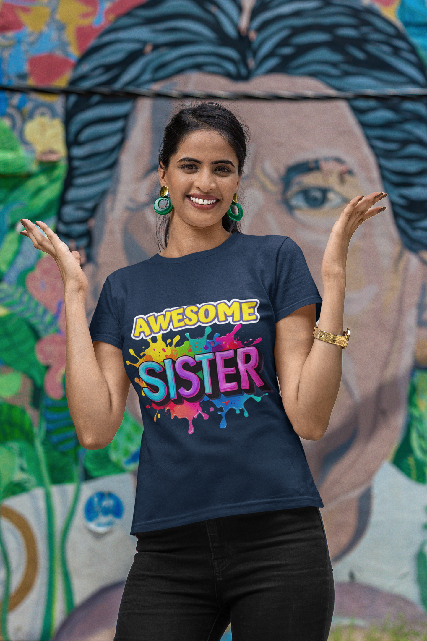 Paint the town with the “Awesome Sister” Graphic T-Shirt — Rakhi Drop Limited Edition.