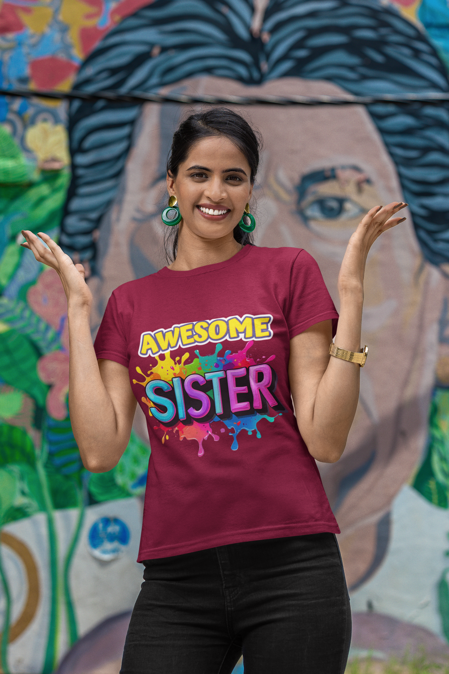 Paint the town with the “Awesome Sister” Graphic T-Shirt — Rakhi Drop Limited Edition.
