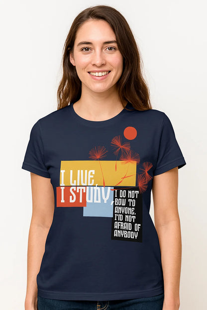 I LIVE, I STUDY” Motivational Graphic T-Shirt – Bold Streetwear for Fearless Minds
