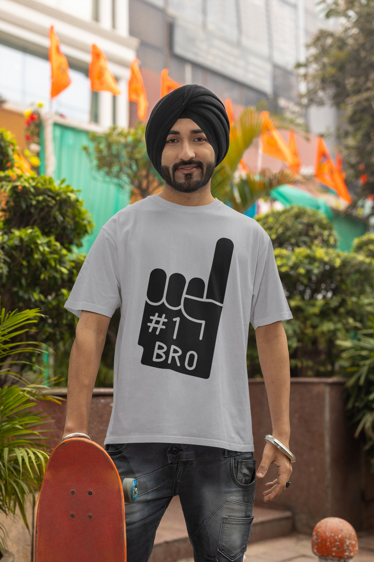 Minimalist Flex: “#1 Bro” Foam Finger Graphic T-Shirt – Rakhi Drop Limited Edition