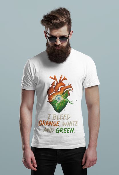 "I Bleed Orange White Green Heart T-Shirt – Patriotic Indian Streetwear Independence Day