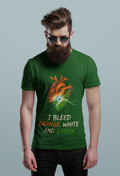"I Bleed Orange White Green Heart T-Shirt – Patriotic Indian Streetwear Independence Day
