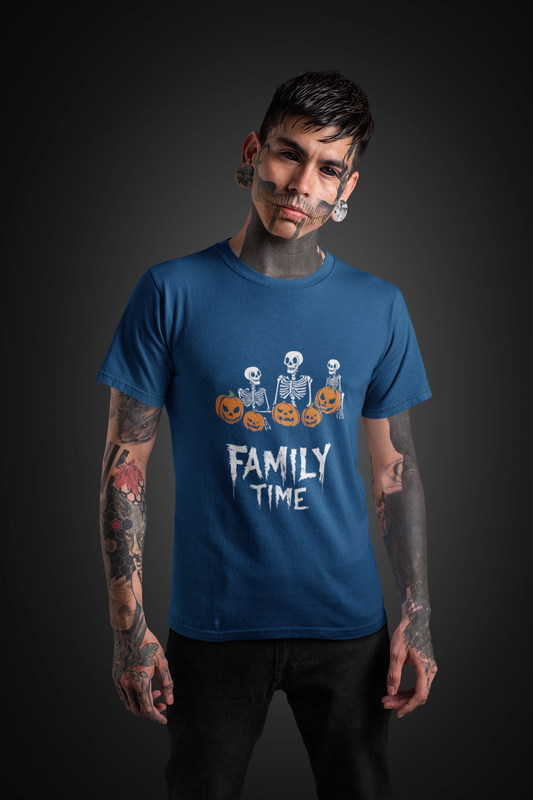 Family Time Halloween T-Shirt – Skeletons & Pumpkins Design