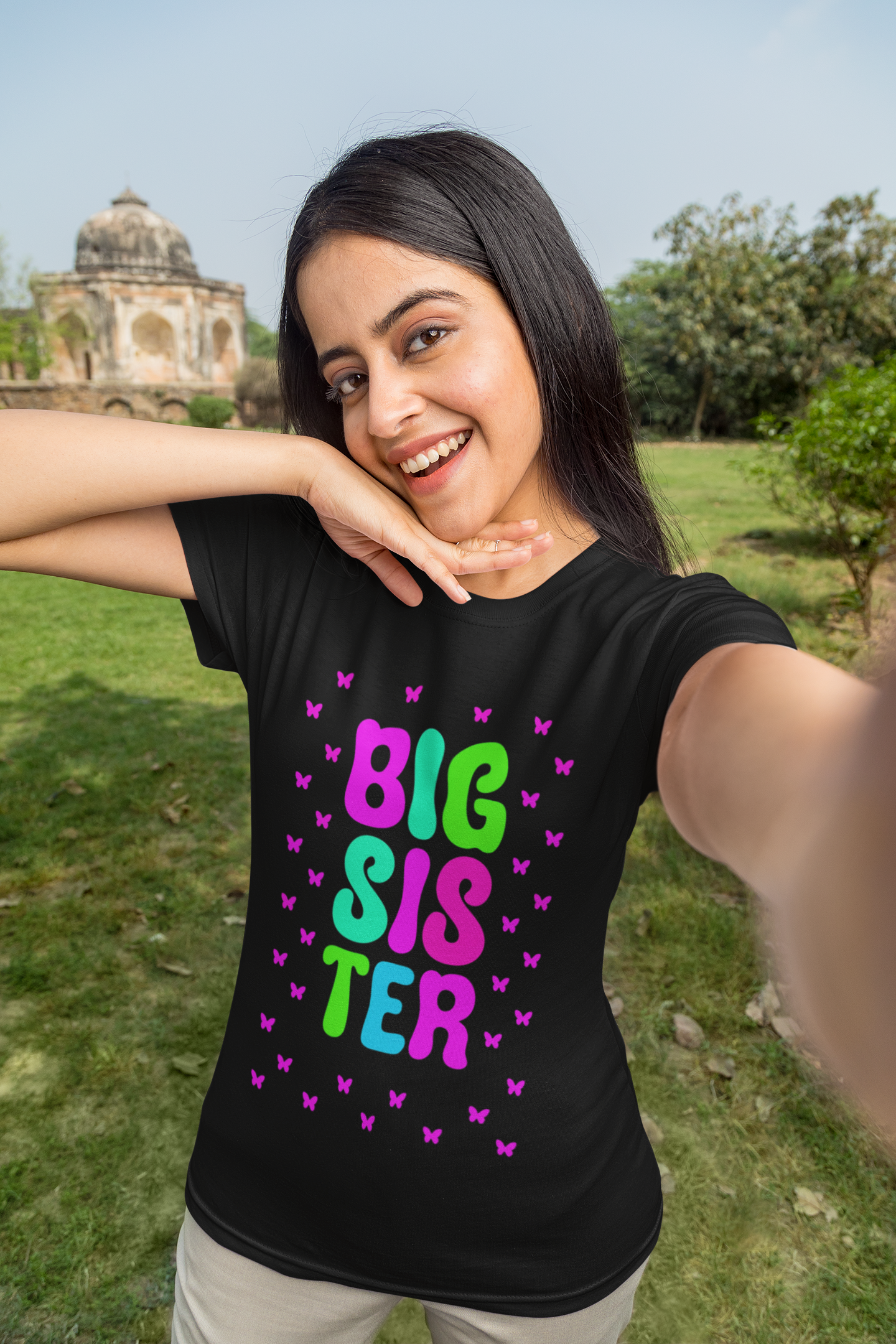 Flutter with Sass: “Big Sister” Butterfly Graphic T-Shirt – Rakhi Drop Limited Edition