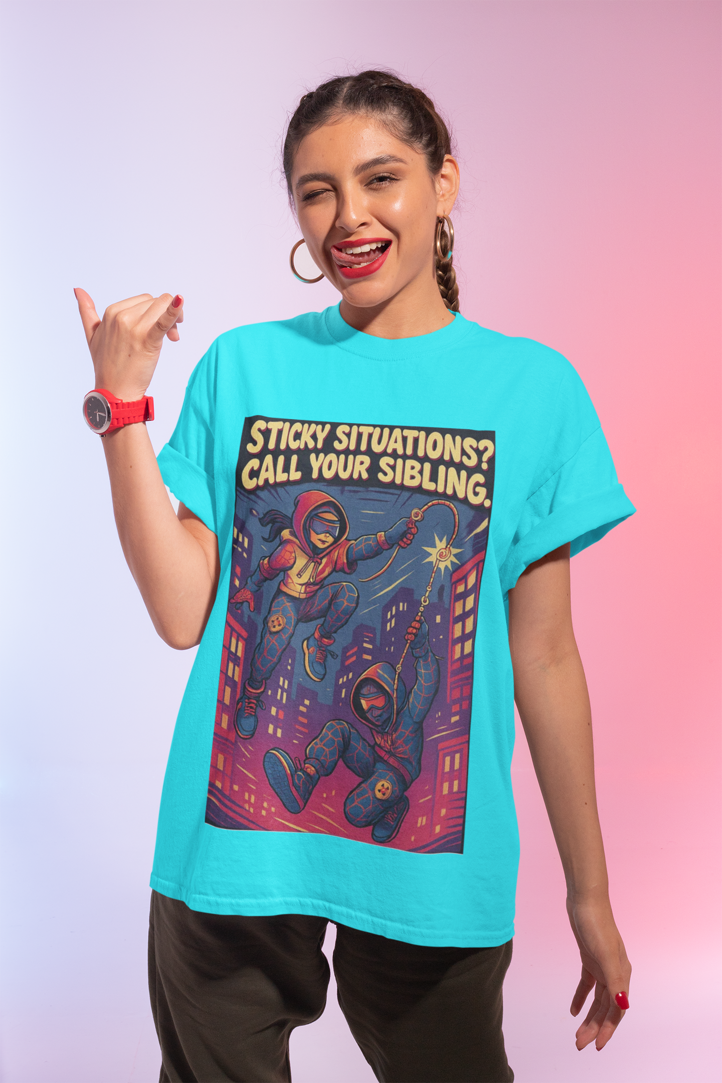 "Sticky Situations? Call Your Sibling" Graphic Tee – Limited Edition by Chalaki