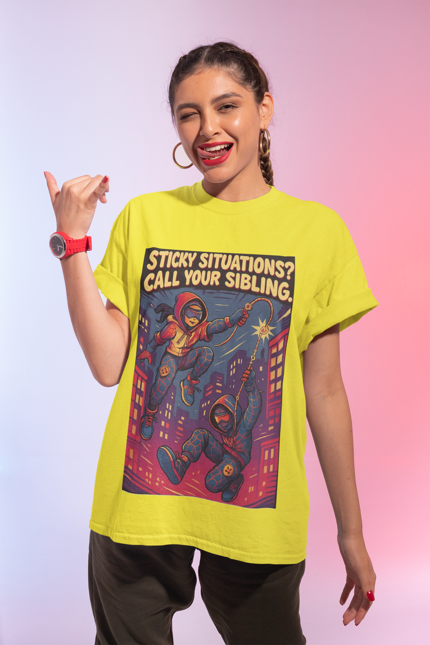 "Sticky Situations? Call Your Sibling" Graphic Tee – Limited Edition by Chalaki