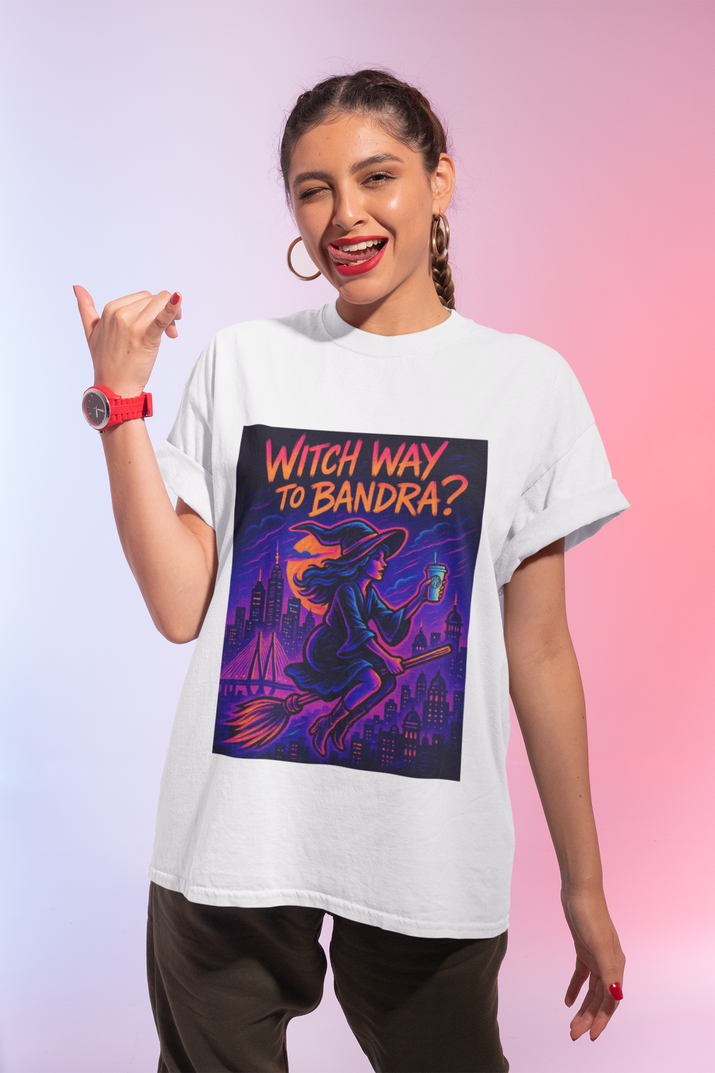 Witch Way to Bandra T-Shirt – Fun Halloween Shirt with Spooky Vibes